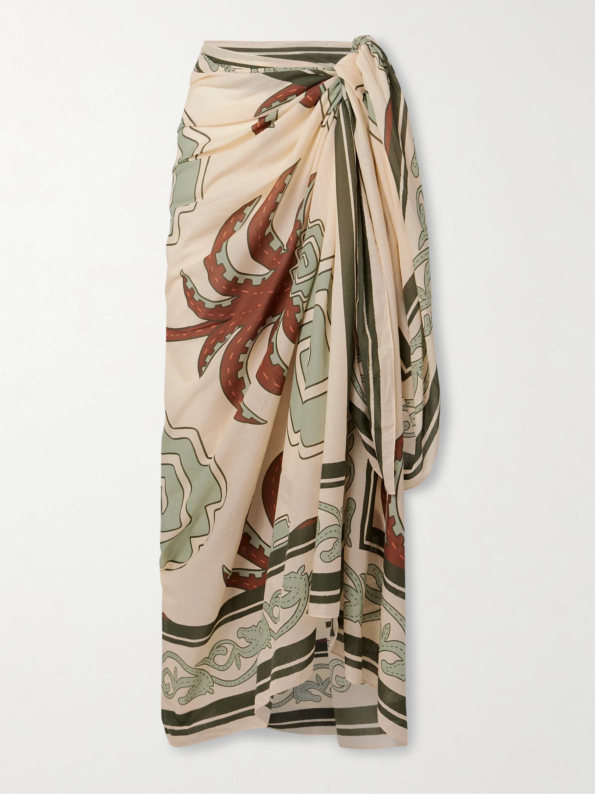 Printed organic cotton-voile pareo - green - One Size