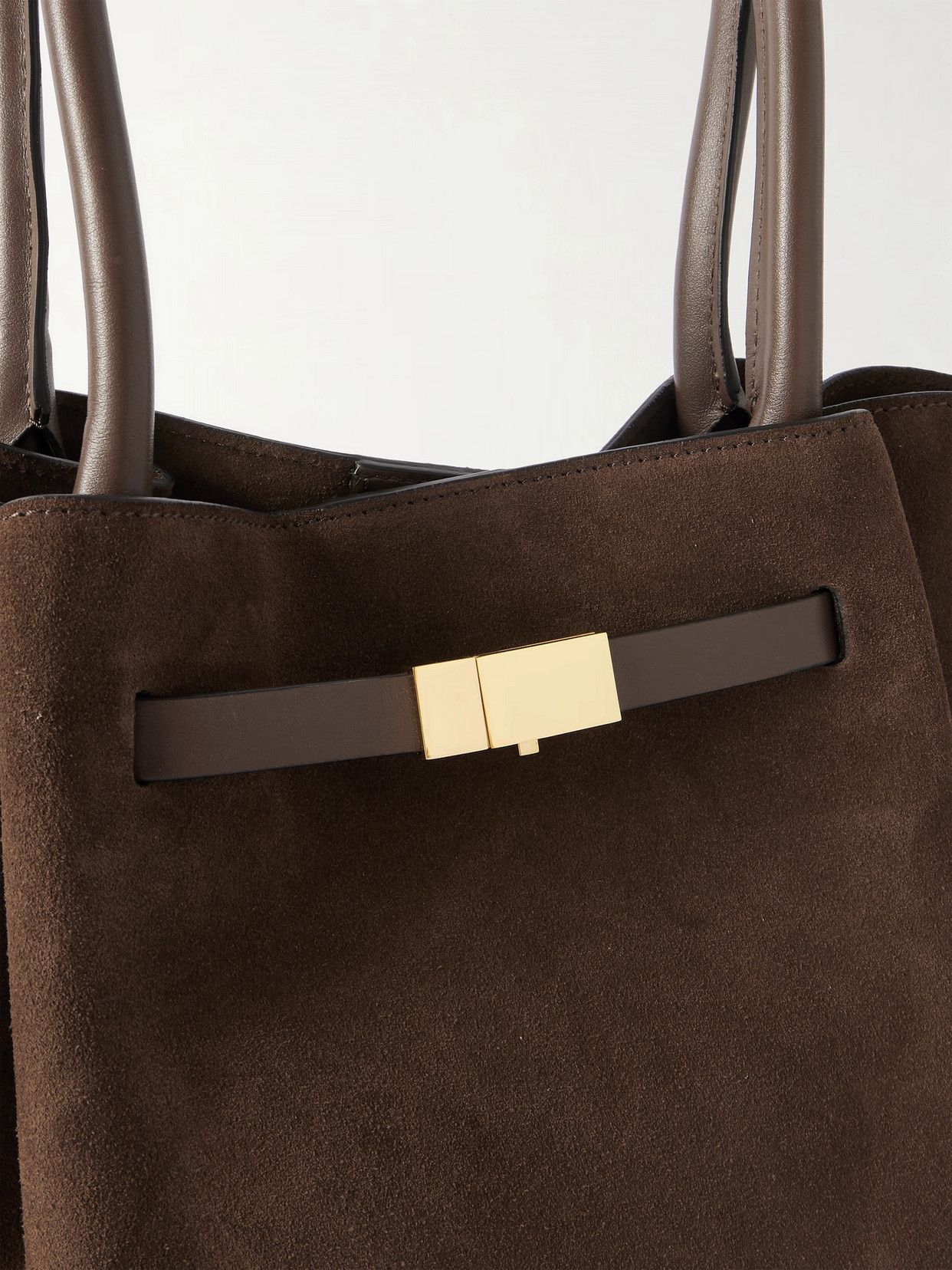 Demellier New York Leather-trimmed Suede Tote In Brown