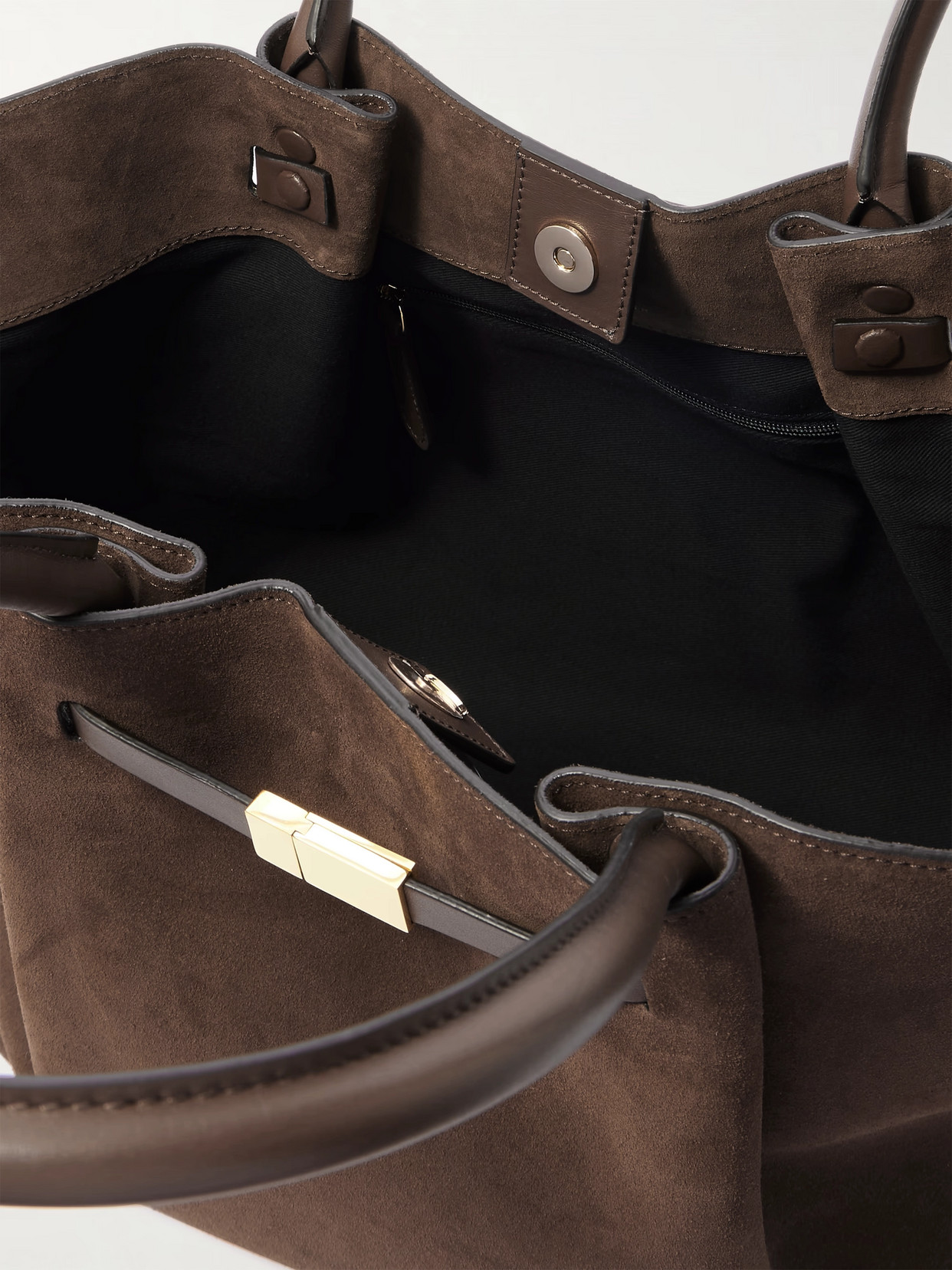 Demellier New York Leather-trimmed Suede Tote In Brown