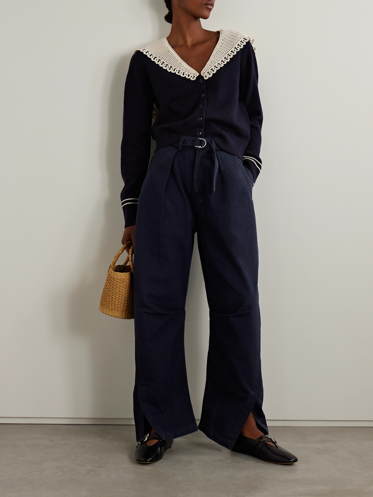 Sea Carolyn Belted Pleated Cotton-canvas Barrel-leg Pants In Blue