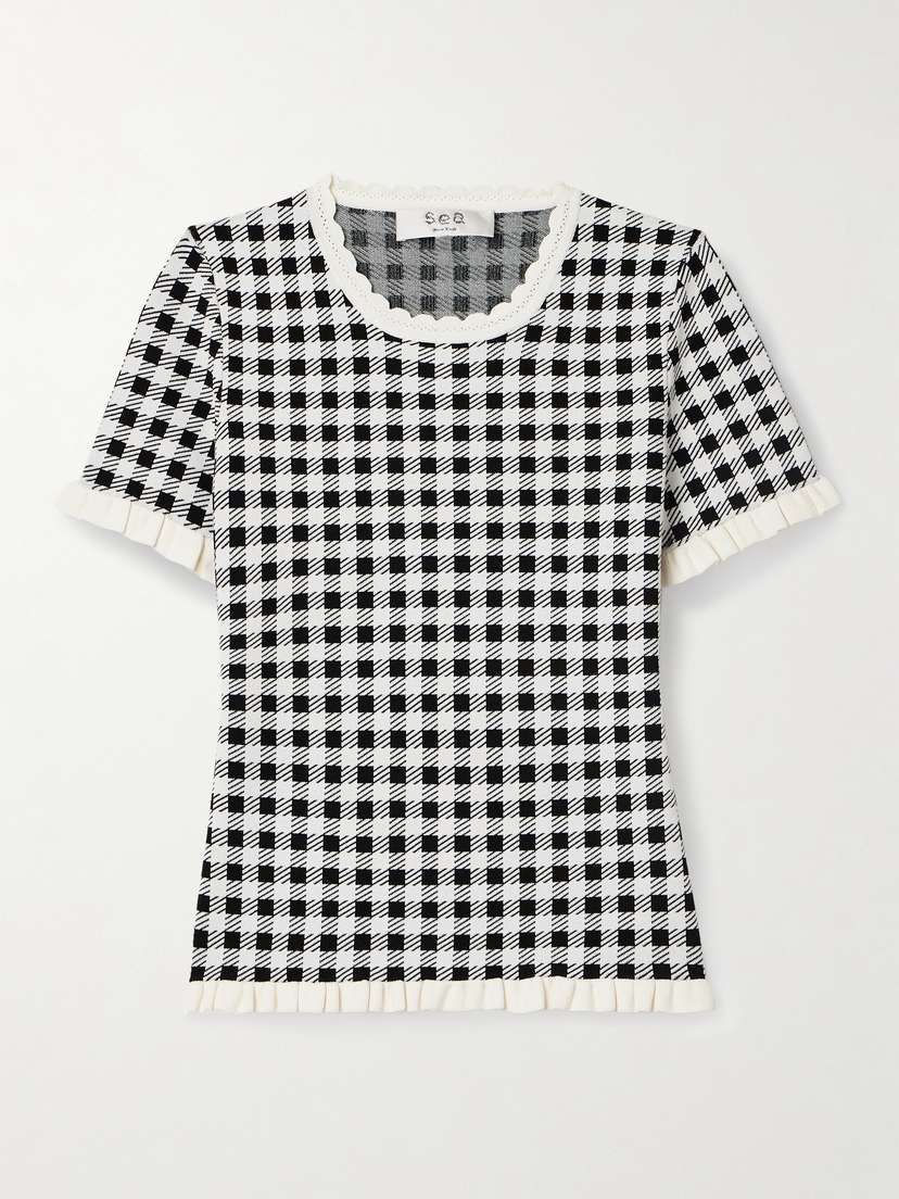 Sea Saige Ruffled Gingham Jacquard-knit Top