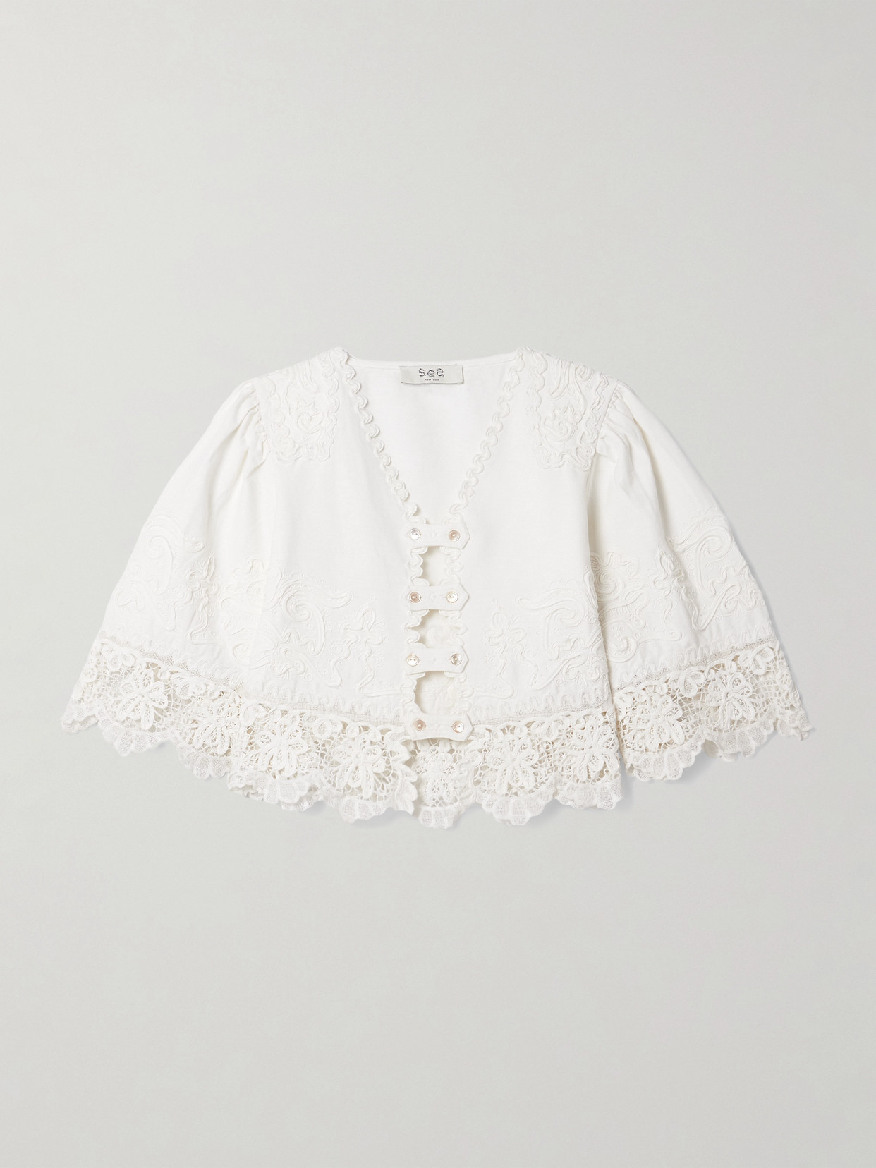 Sea Iyla Cropped Embroidered Broderie Anglaise Cotton And Linen-blend Top In White