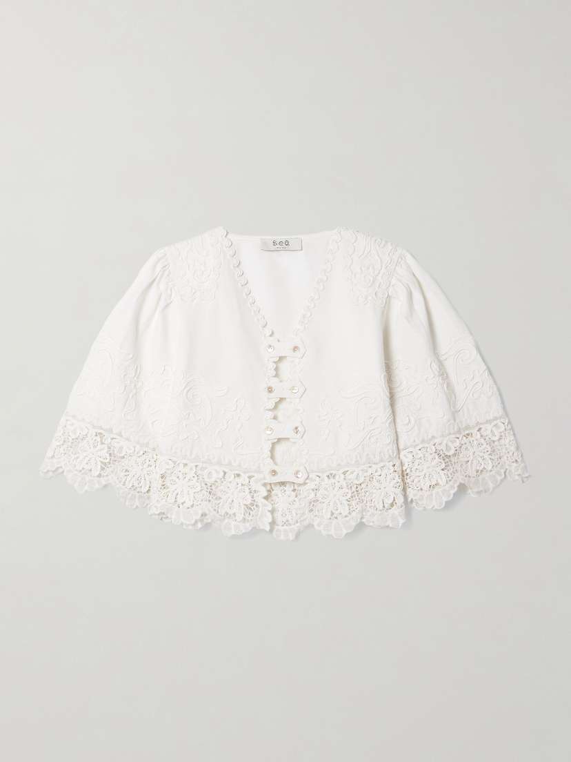 Sea Iyla Cropped Embroidered Broderie Anglaise Cotton And Linen-blend Top