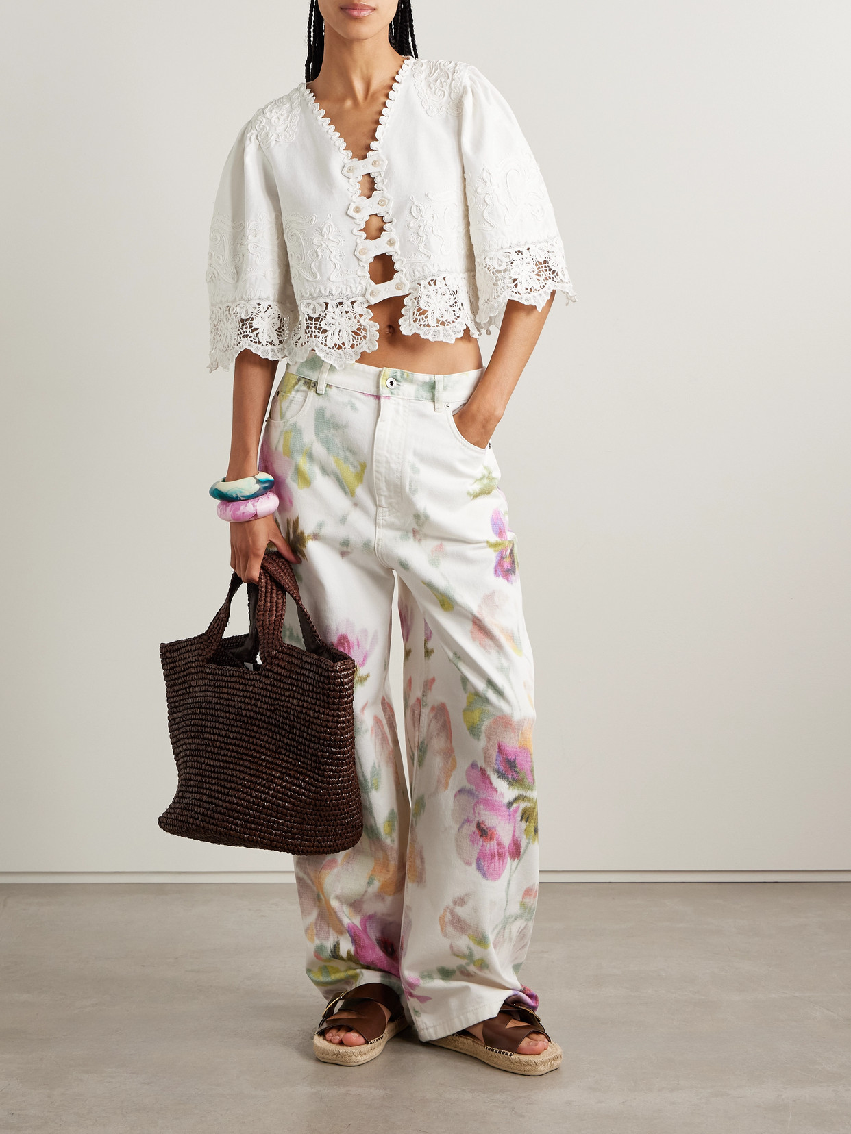 Sea Iyla Cropped Embroidered Broderie Anglaise Cotton And Linen-blend Top In White