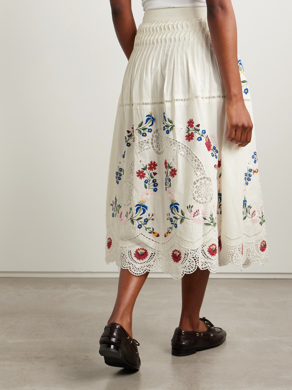 Sea Celia Broderie Anglaise Cotton And Linen-blend Midi Skirt