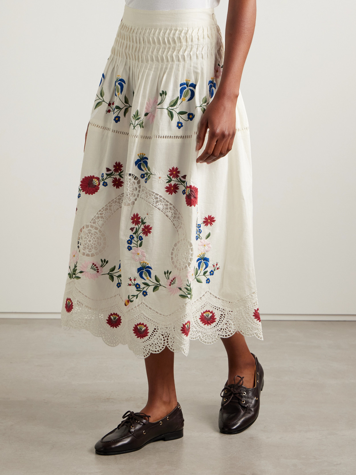 Sea Celia Broderie Anglaise Cotton And Linen-blend Midi Skirt