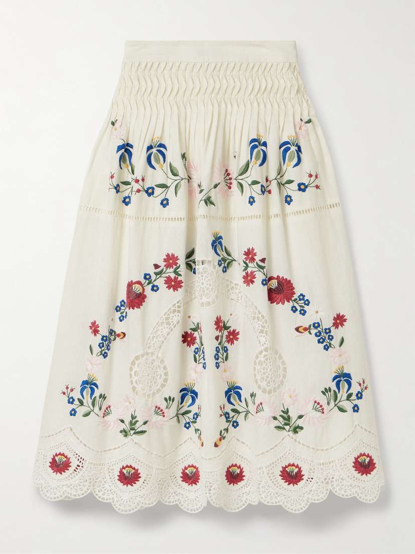 Sea Celia Broderie Anglaise Cotton And Linen-blend Midi Skirt