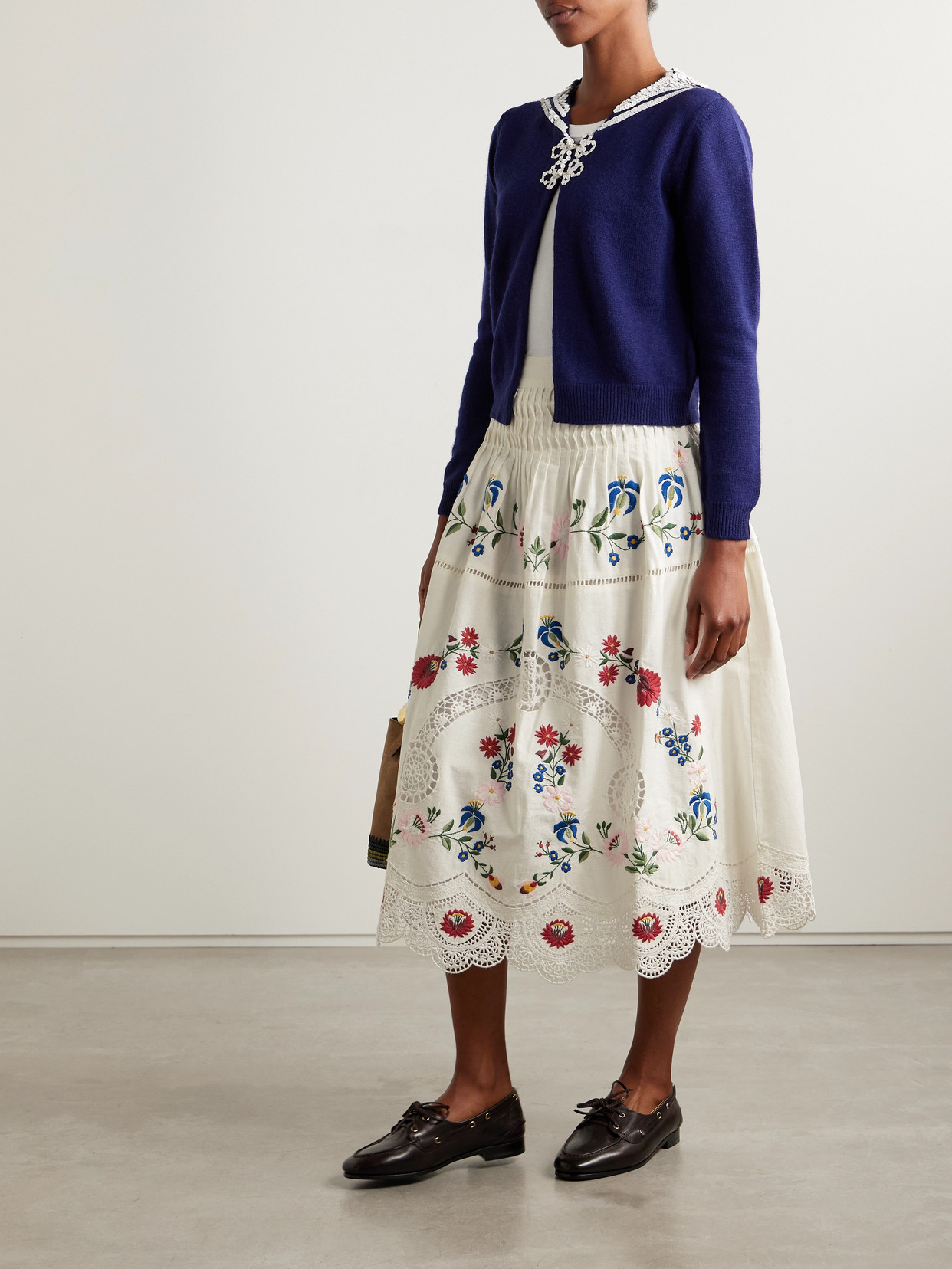 Sea Celia Broderie Anglaise Cotton And Linen-blend Midi Skirt