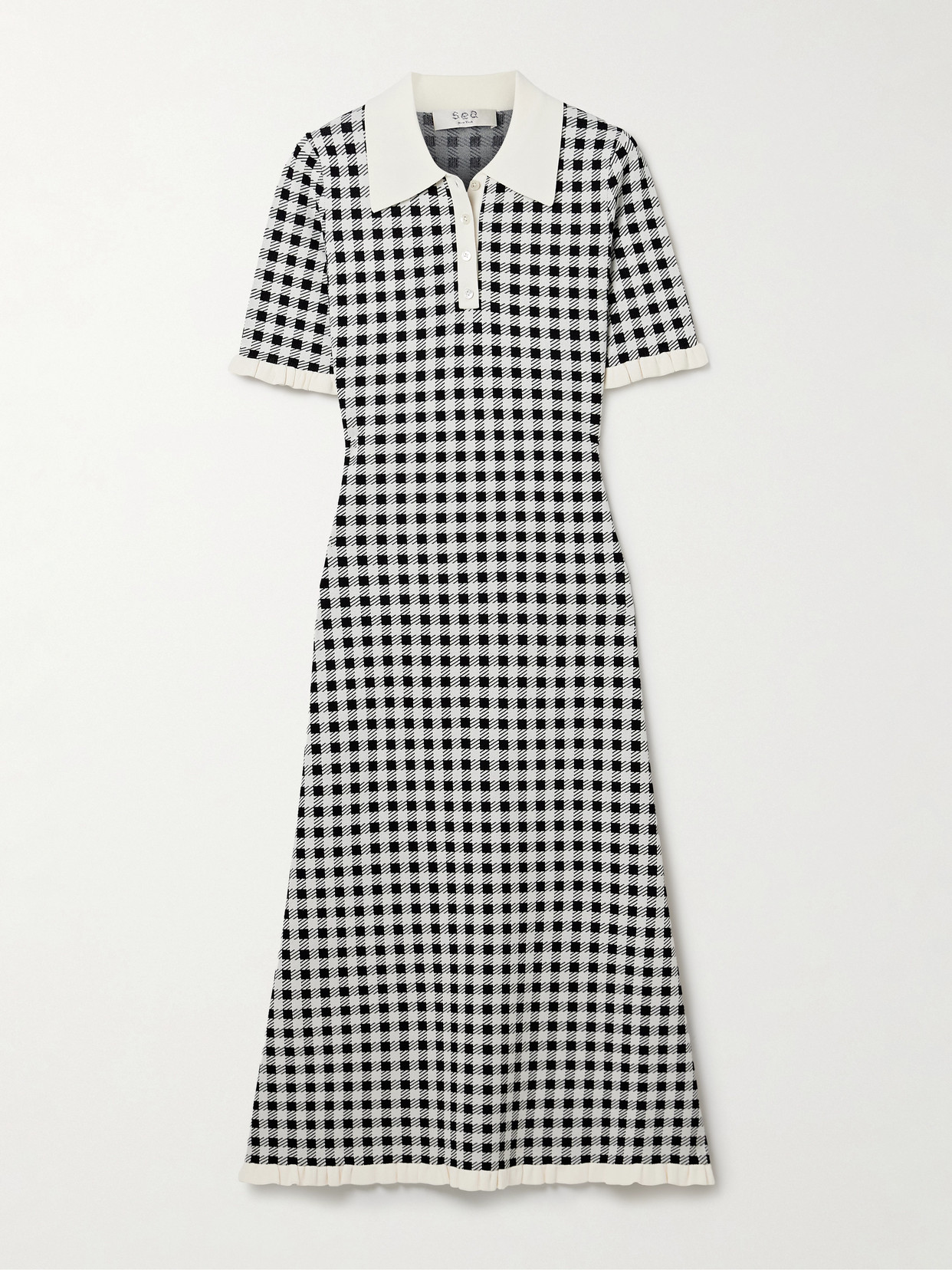 Sea Saige Ruffled Checked Jacquard-knit Midi Dress In Black