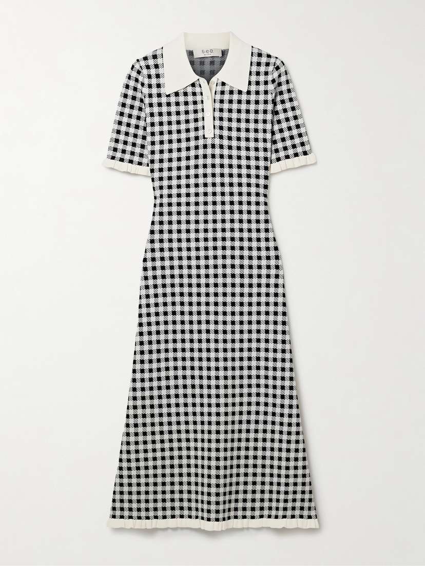 Sea Saige Ruffled Checked Jacquard-knit Midi Dress