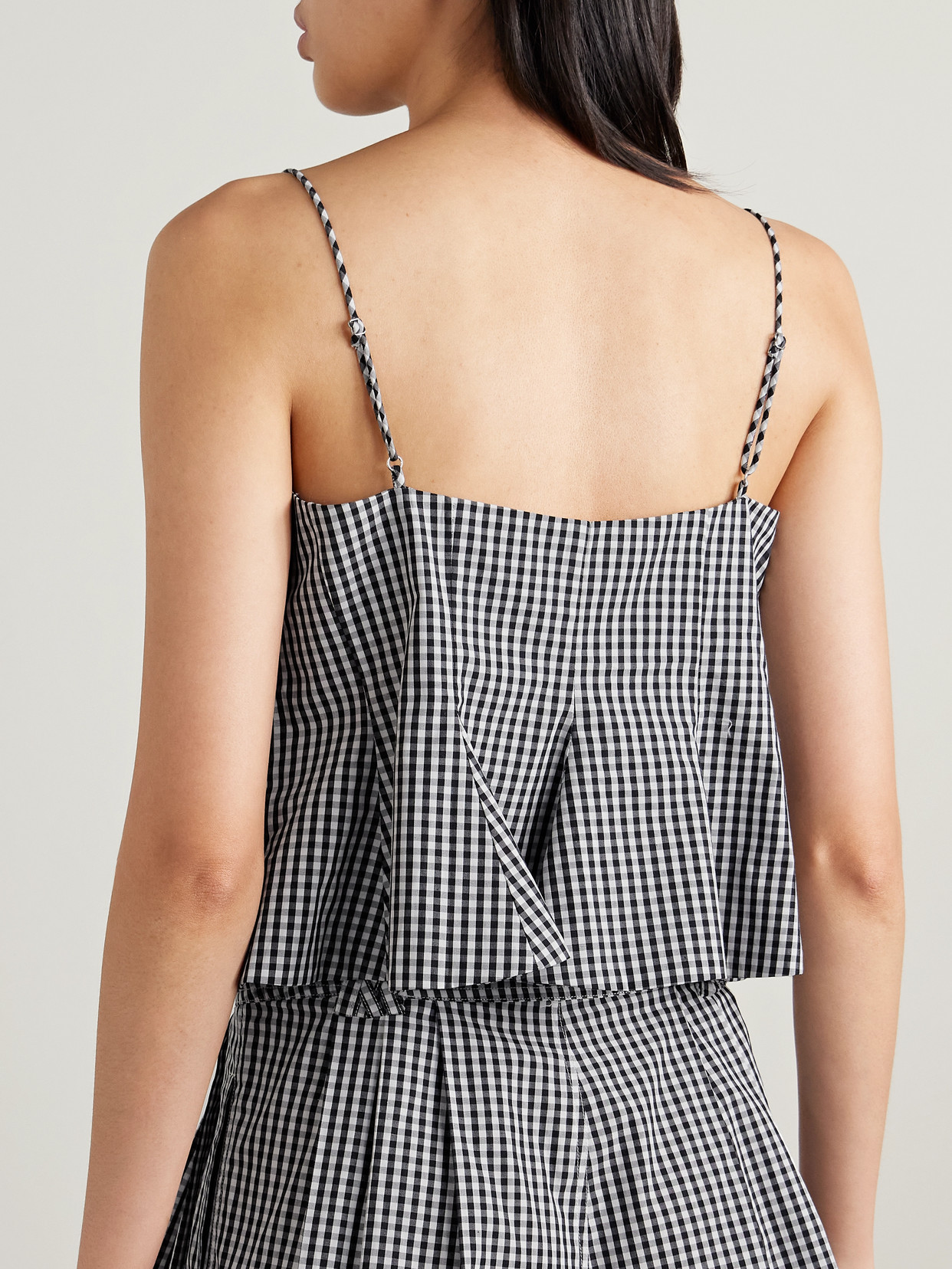 Sea Inactive Coo China Style Neci Tie-front Gingham Cotton Tank Top