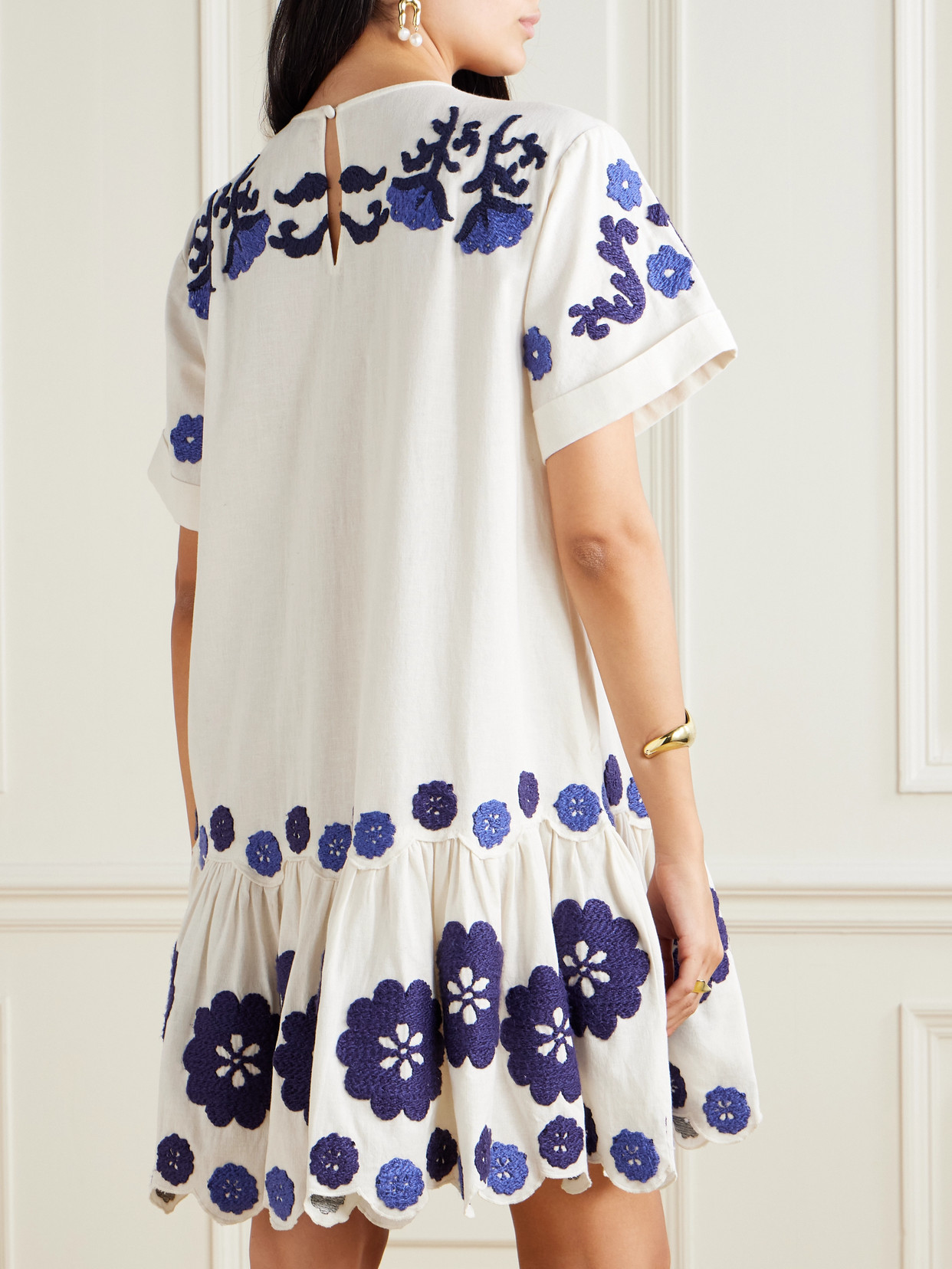 Sea Catrine Embroidered Cotton And Linen-blend Mini Dress In White