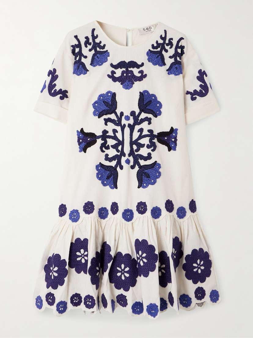 Sea Catrine Embroidered Cotton And Linen-blend Mini Dress