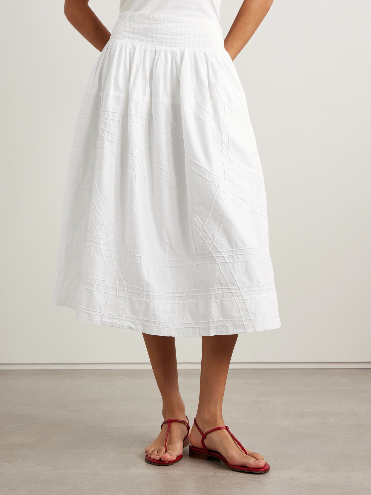 Sea Camden Pleated Cotton-poplin Midi Skirt In White