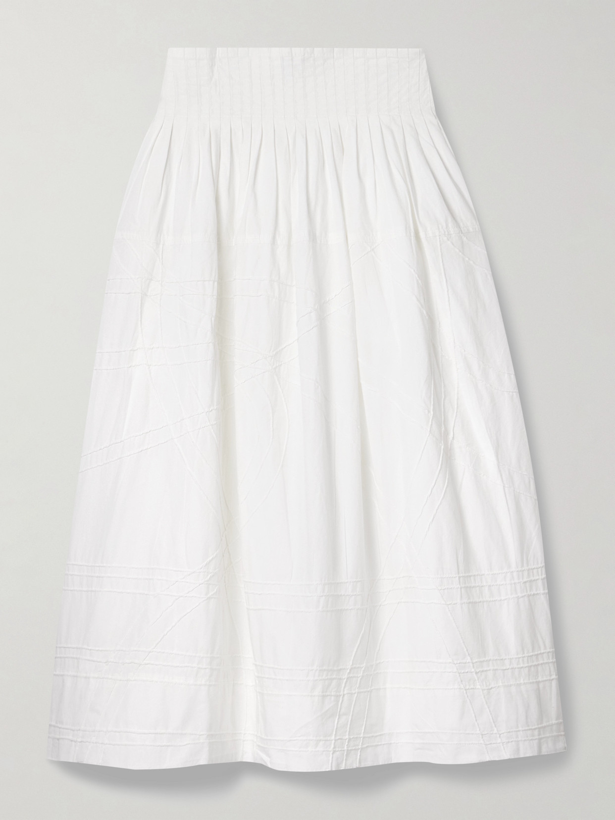 Sea Camden Pleated Cotton-poplin Midi Skirt In White