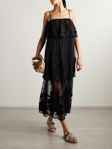 Sea Arielle tiered embroidered tulle midi dress