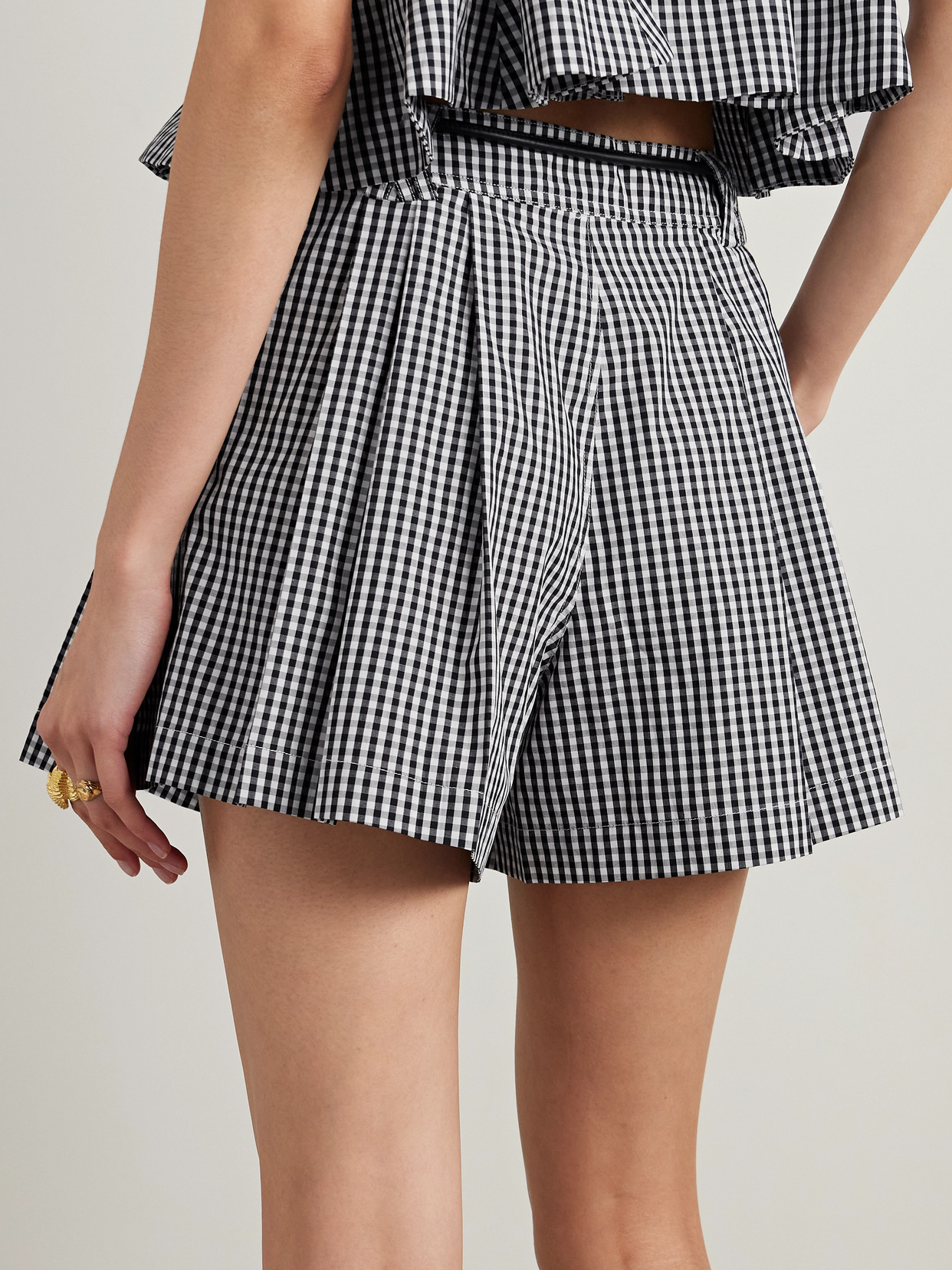 Sea Neci Belted Pleated Gingham Cotton-poplin Shorts In Blue