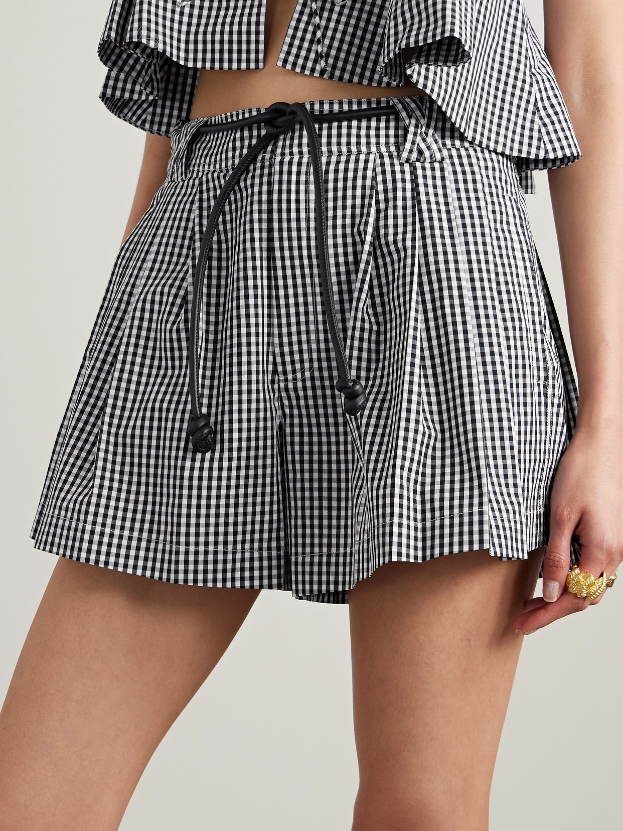 Sea Neci Belted Pleated Gingham Cotton-poplin Shorts In Blue
