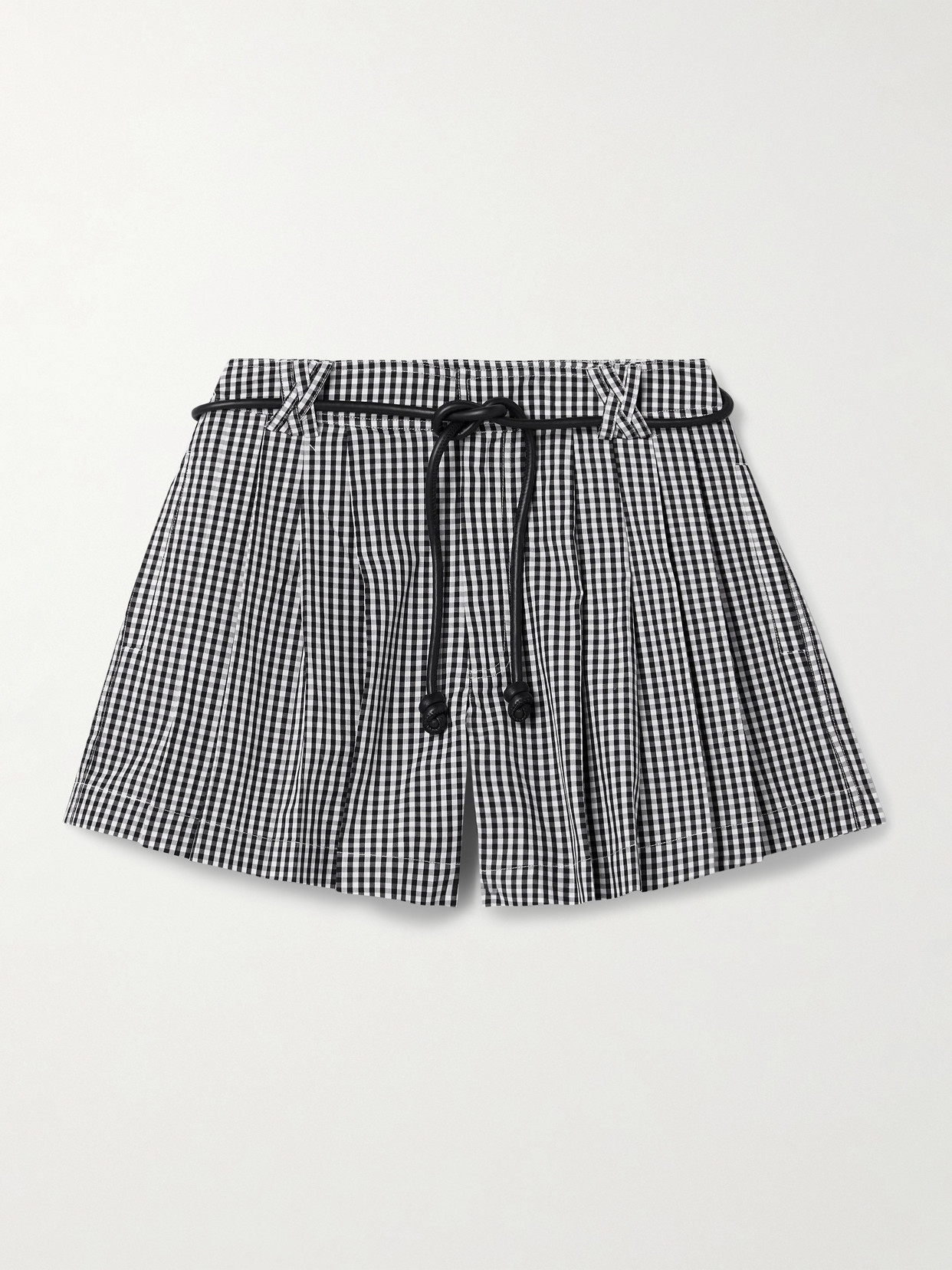 Sea Neci Belted Pleated Gingham Cotton-poplin Shorts In Blue