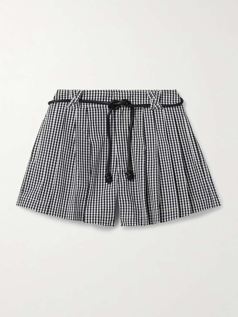 Sea Neci Belted Pleated Gingham Cotton-poplin Shorts