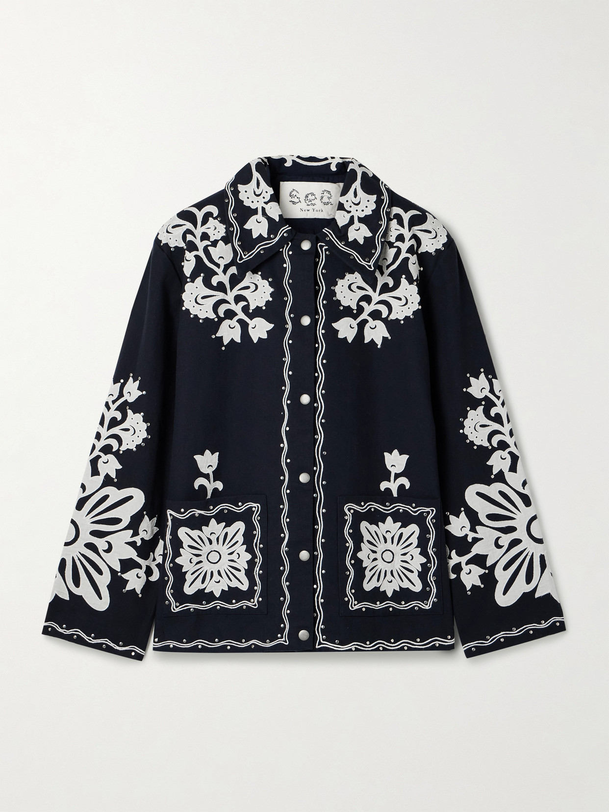 Sea Liliana Studded Appliquéd Cotton-canvas Jacket In Blue