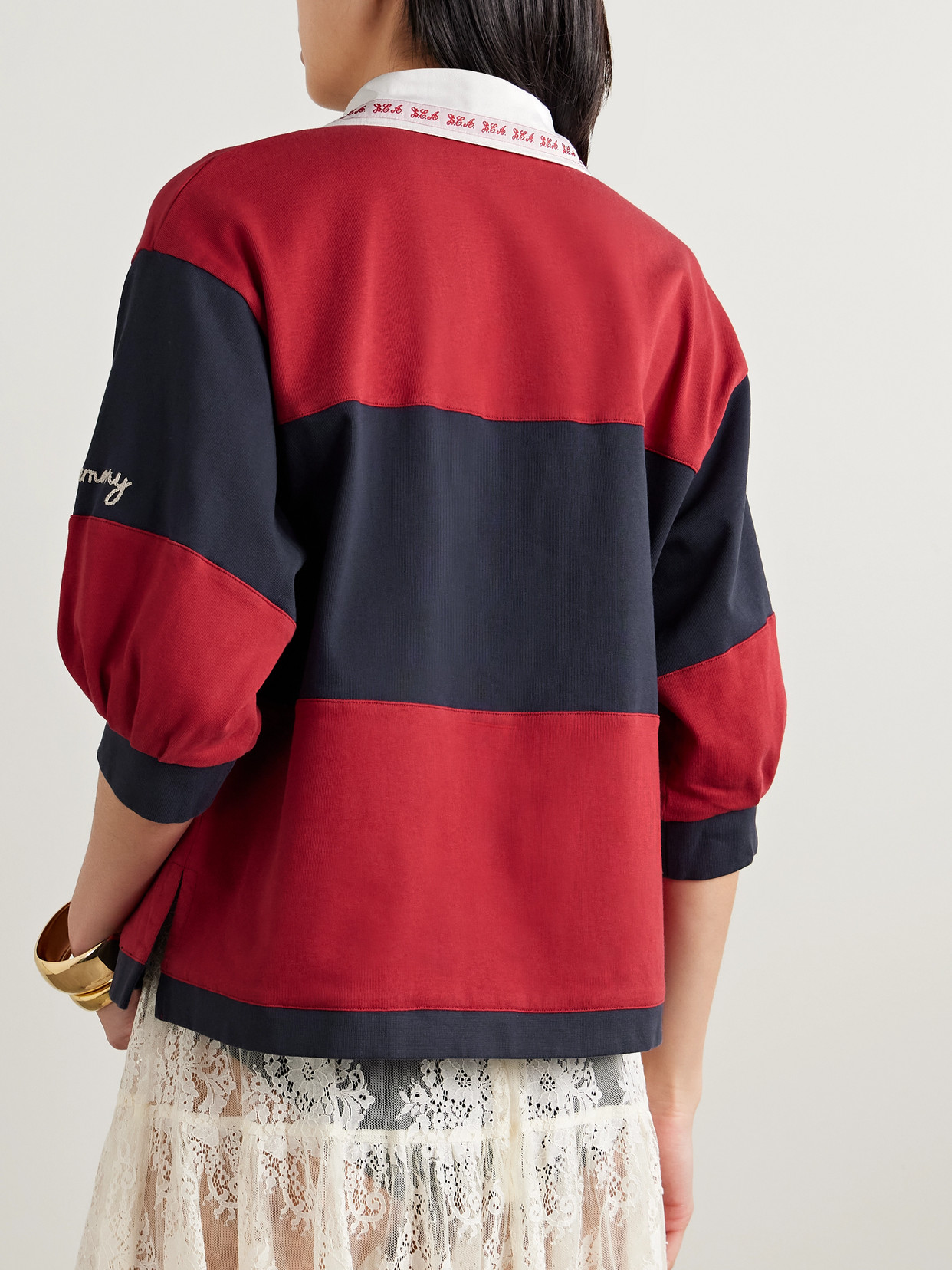 Sea Carolyn Appliquéd Embroidered Striped Cotton-jersey Polo Shirt