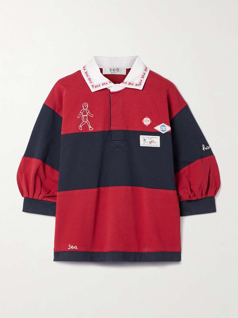 Sea Carolyn Appliquéd Embroidered Striped Cotton-jersey Polo Shirt