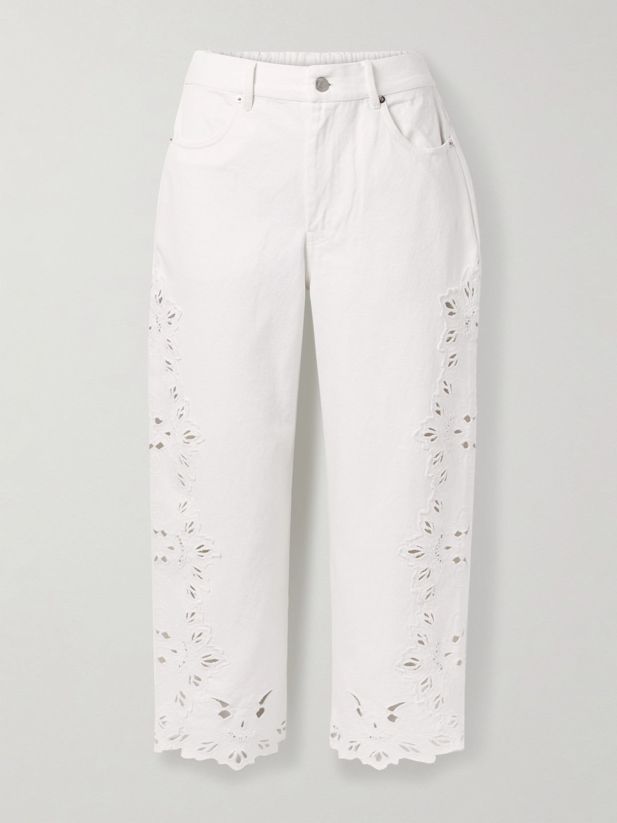 Sea Cavina Cropped Broderie Anglaise Barrel-leg Jeans In White