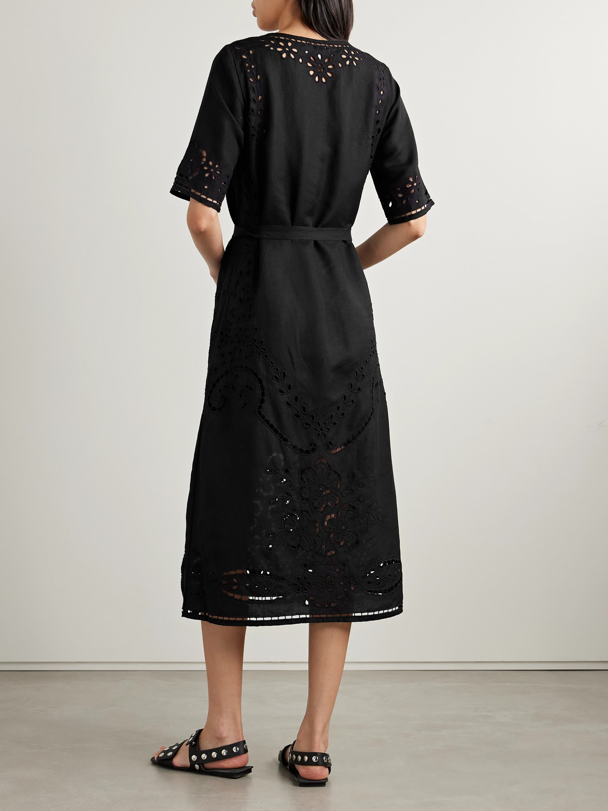 Sea Lula Broderie Anglaise Voile Midi Dress In Black