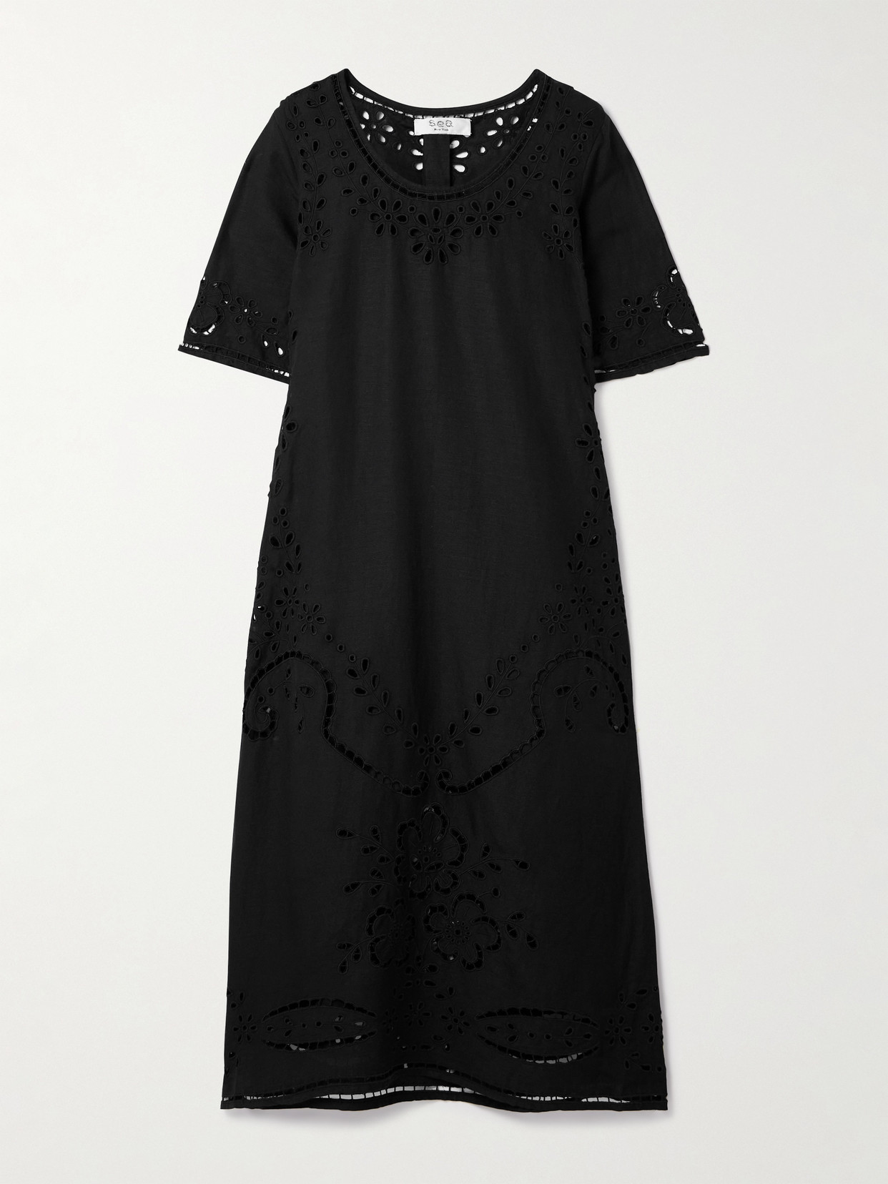 Sea Lula Broderie Anglaise Voile Midi Dress In Black