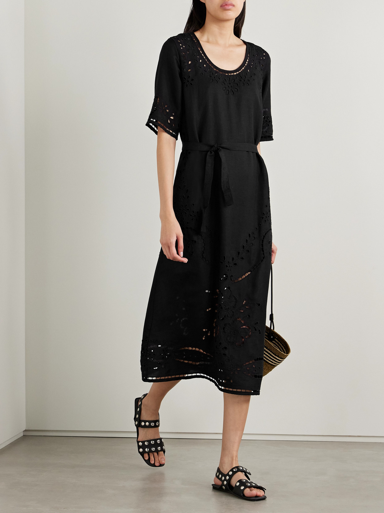Sea Lula Broderie Anglaise Voile Midi Dress In Black