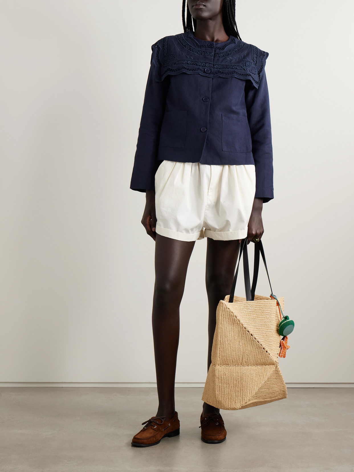 Sea Marie Broderie Anglaise Cotton And Linen-blend Jacket In Blue