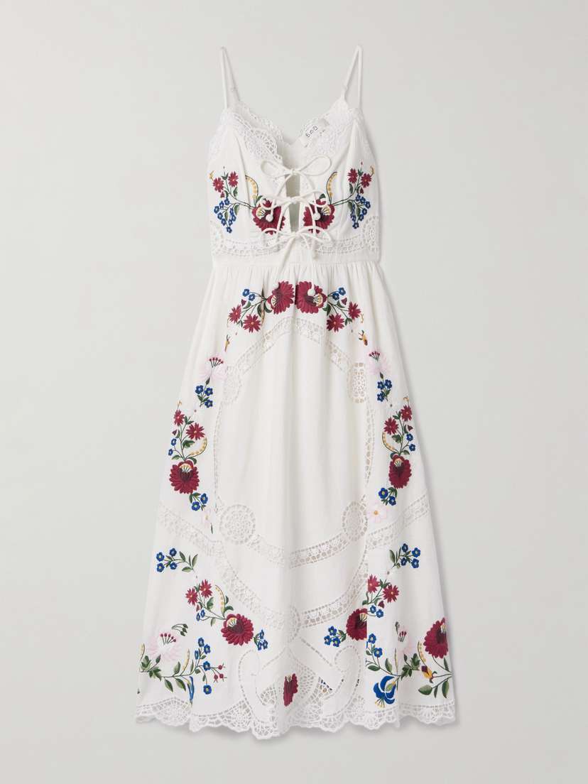 Sea Celia Broderie Anglaise Cotton And Linen-blend Midi Dress