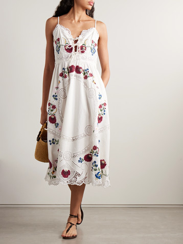 Sea Celia broderie anglaise cotton and linen-blend midi dress