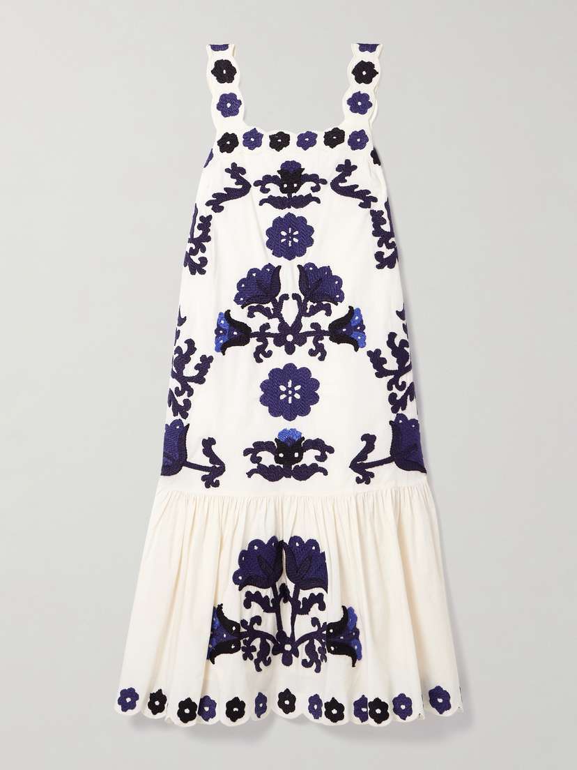 Sea Catrine Scalloped Appliquéd Cotton-voile Midi Dress