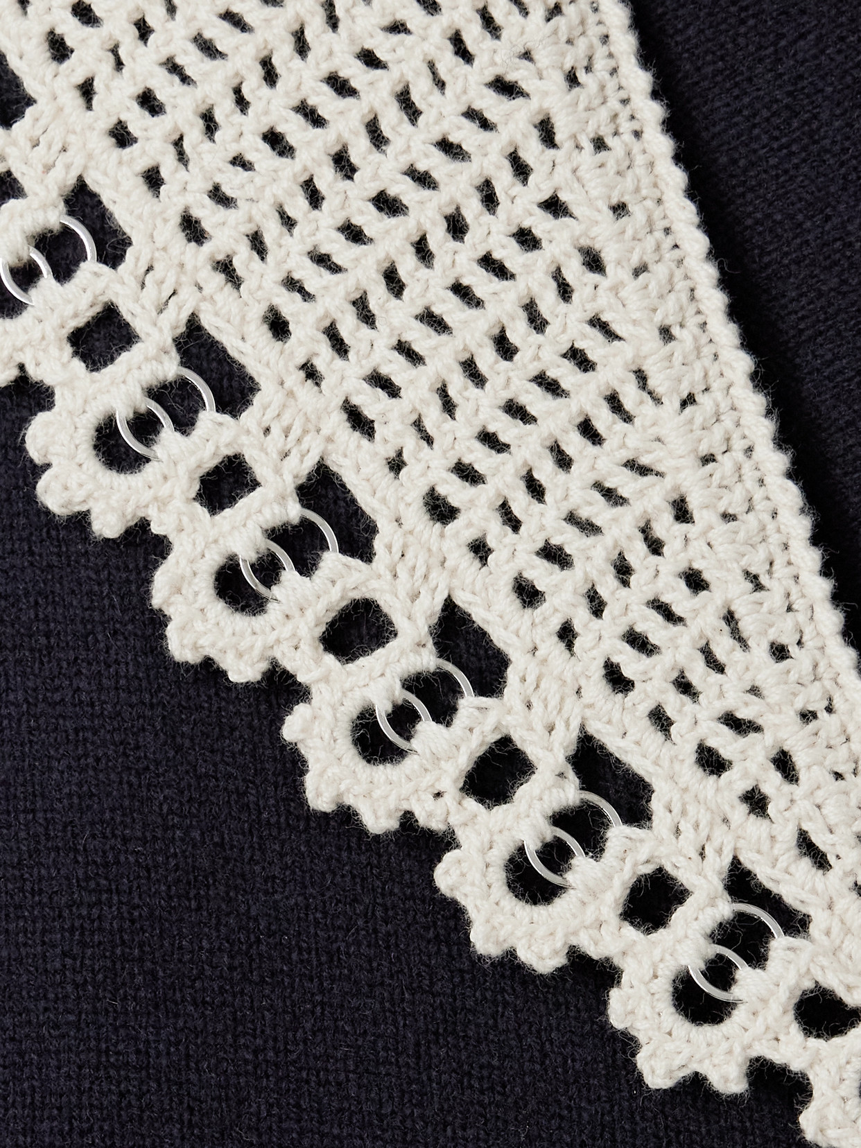 Sea Marie Crocheted Cotton-trimmed Merino Wool Cardigan In Black