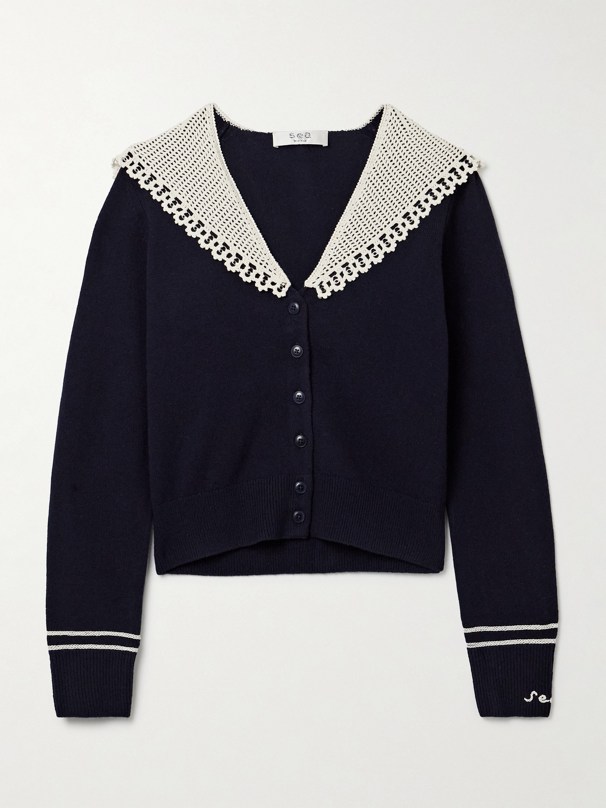 Sea Marie Crocheted Cotton-trimmed Merino Wool Cardigan