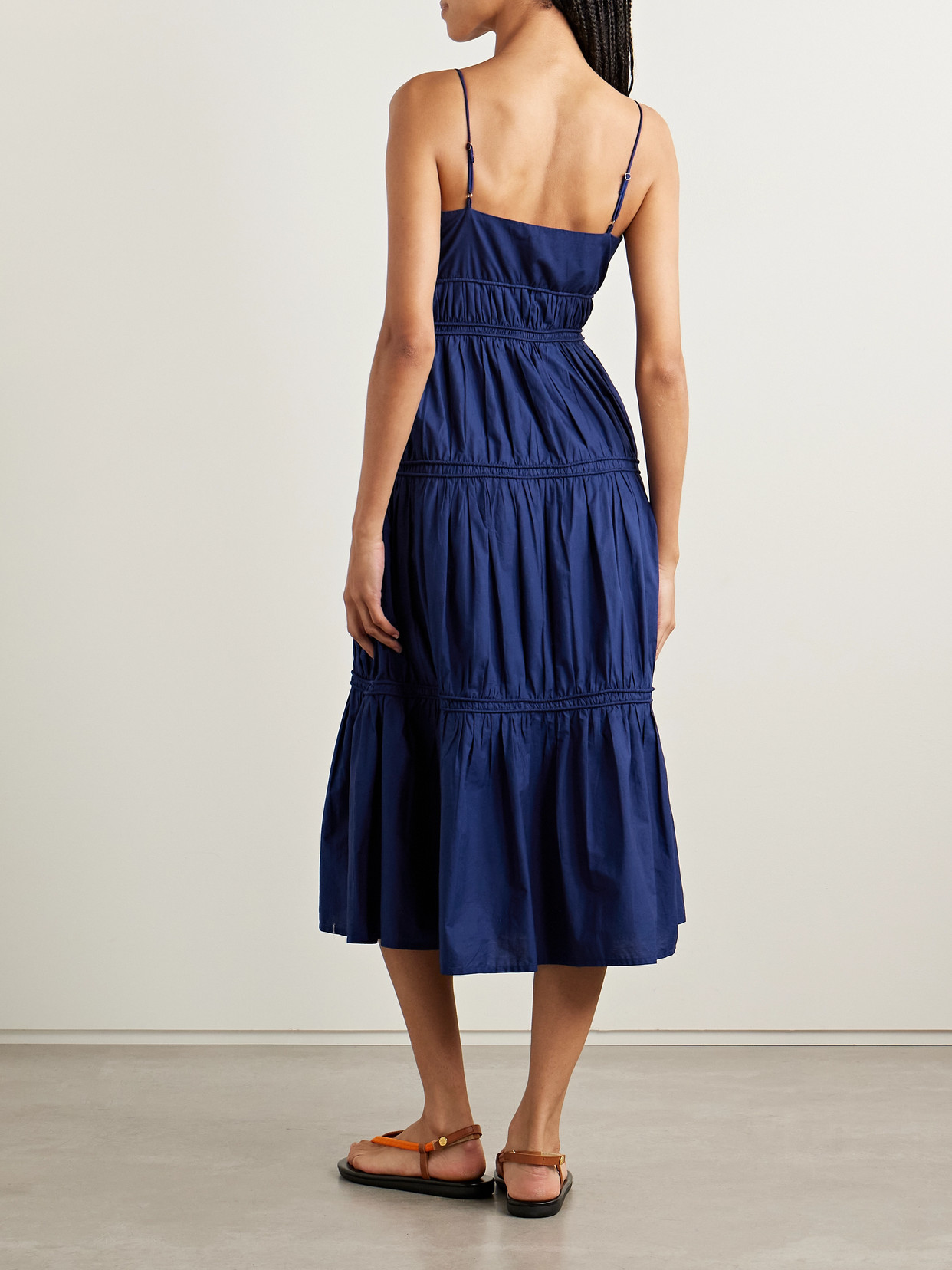 Sea Camden Tiered Gathered Cotton-voile Midi Dress In Blue