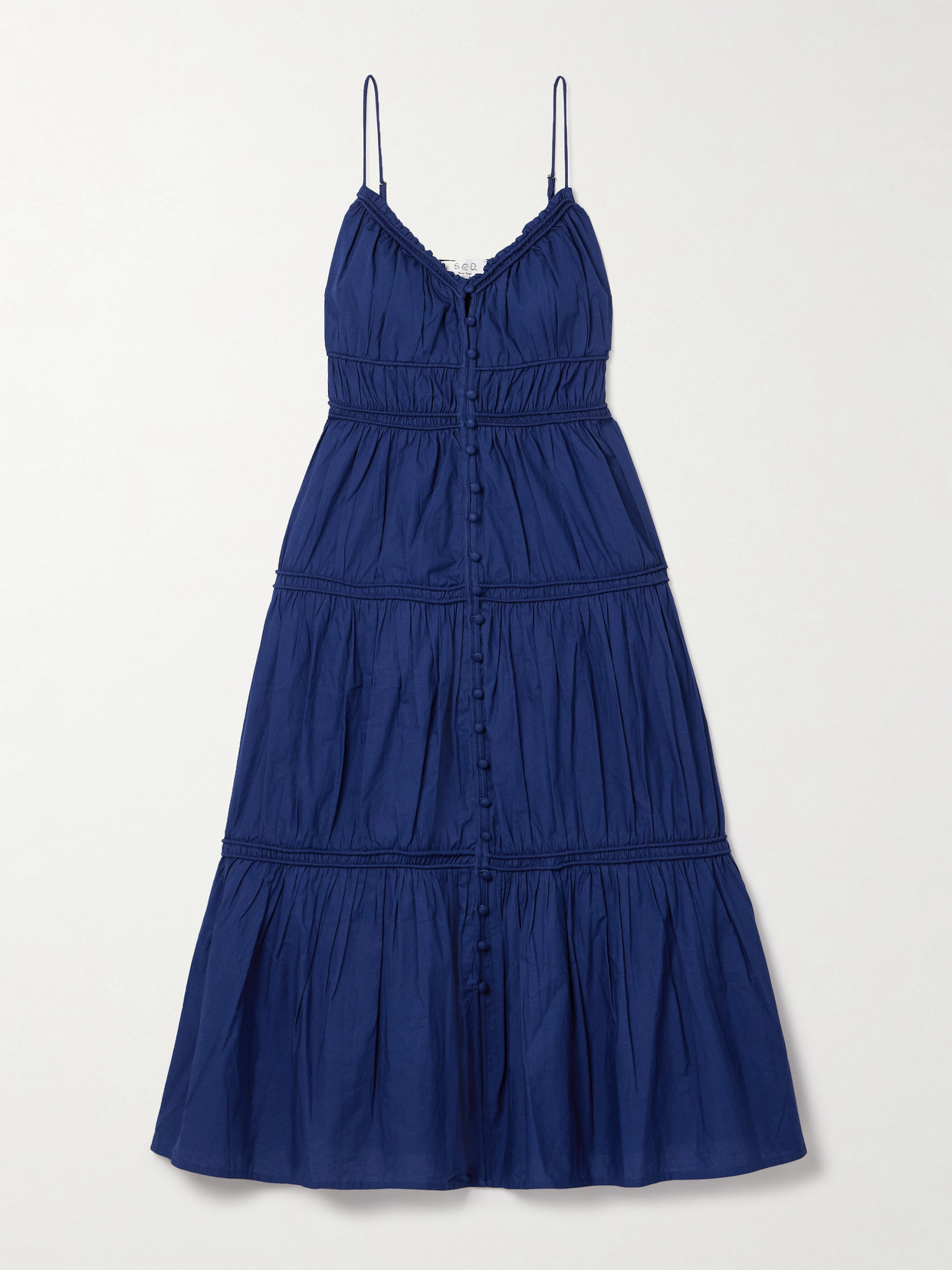 Sea Camden Tiered Gathered Cotton-voile Midi Dress In Blue