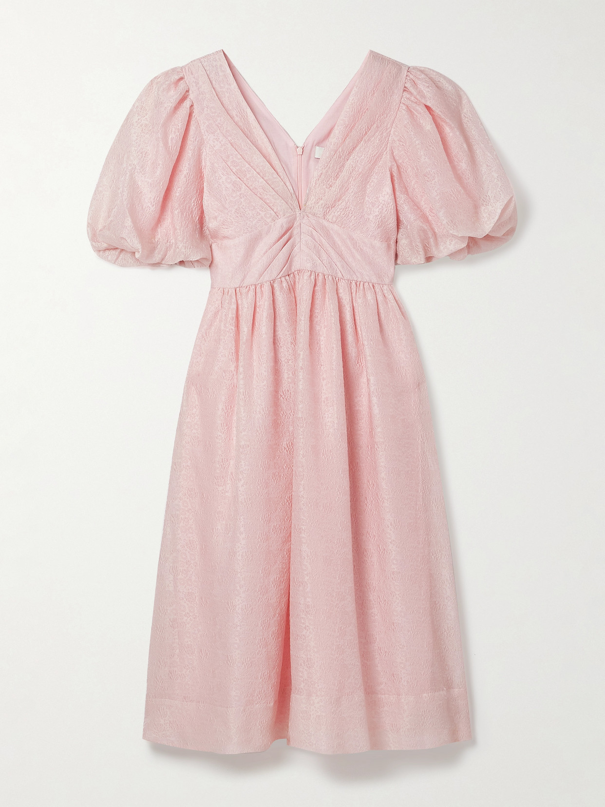 Sea Florence Gathered Cloqué Midi Dress In Pink