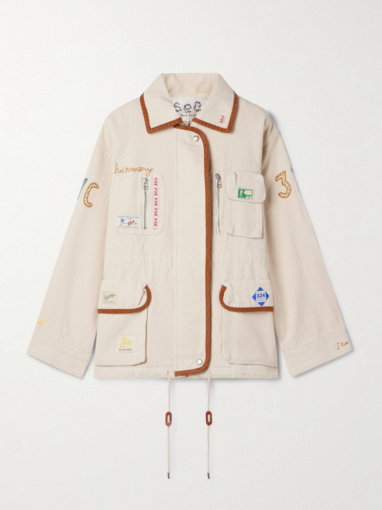 Sea Carolyn Appliquéd Embroidered Cotton-canvas Jacket In Neutral