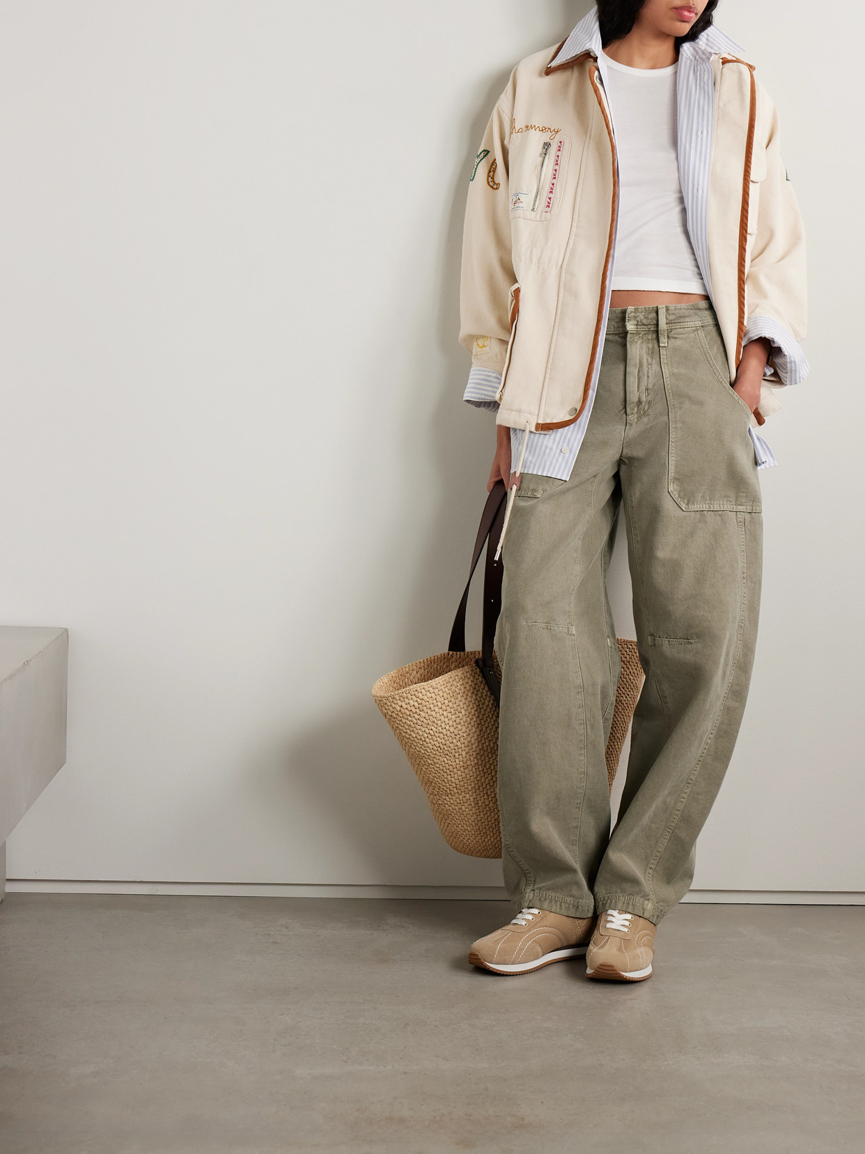 Sea Carolyn Appliquéd Embroidered Cotton-canvas Jacket In Neutral