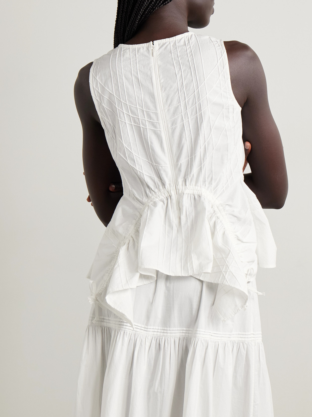 Sea Camden Ruched Embroidered Cotton-poplin Peplum Top