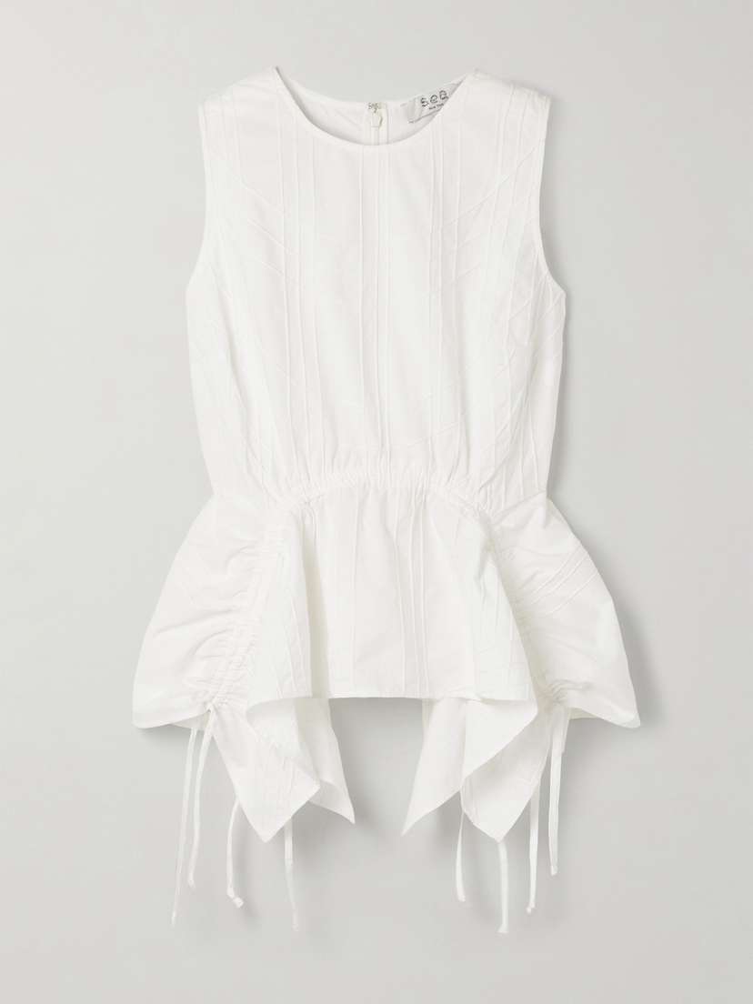 Sea Camden Ruched Embroidered Cotton-poplin Peplum Top