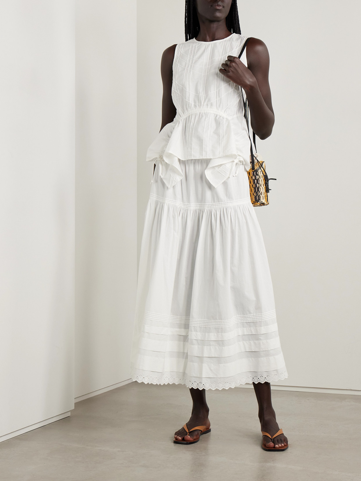 Sea Camden Ruched Embroidered Cotton-poplin Peplum Top