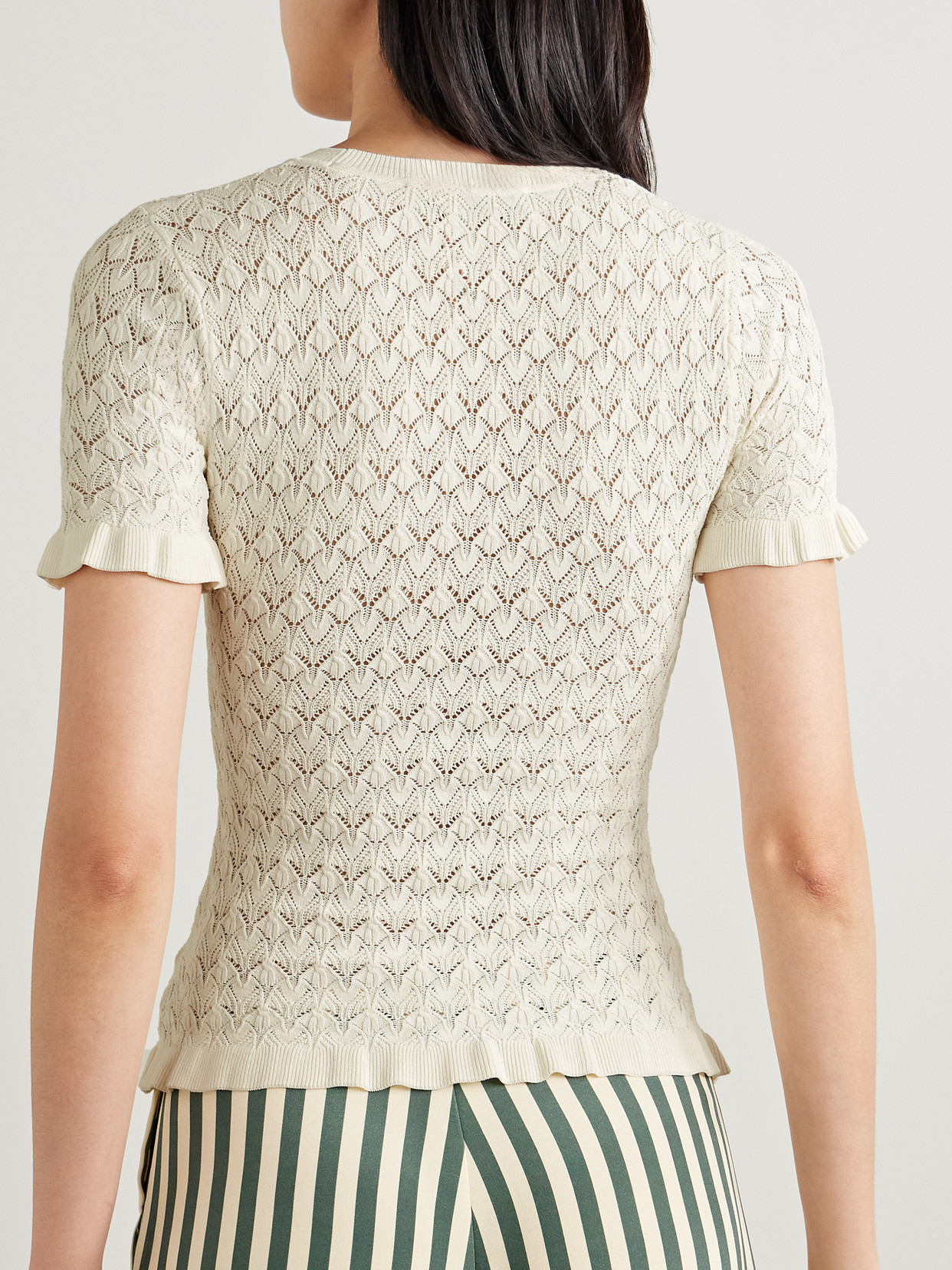 Sea Rue Ruffled Pointelle-knit Top In White