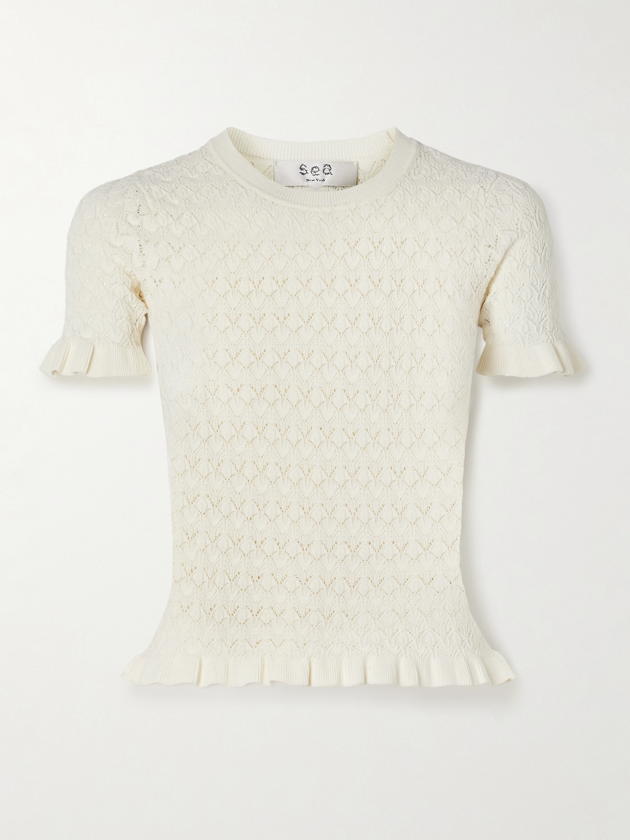 Sea Rue Ruffled Pointelle-knit Top