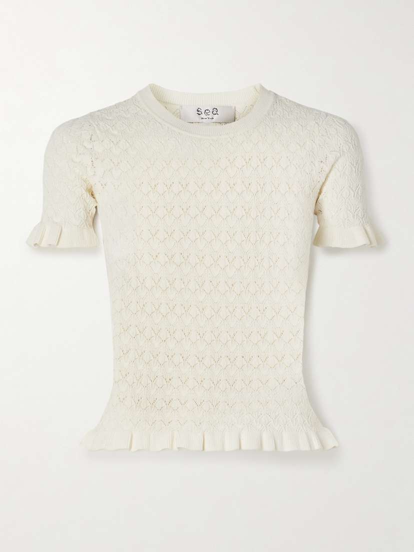 Sea Rue Ruffled Pointelle-knit Top