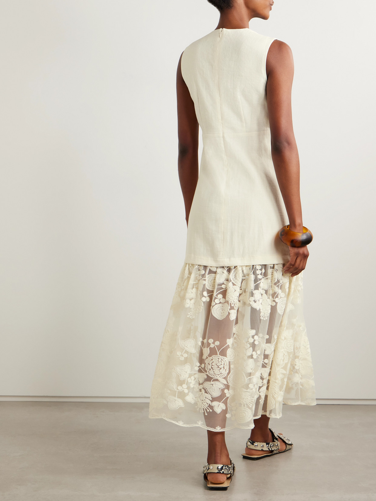 Sea Arielle Linen And Cotton-blend And Embroidered Tulle Midi Dress