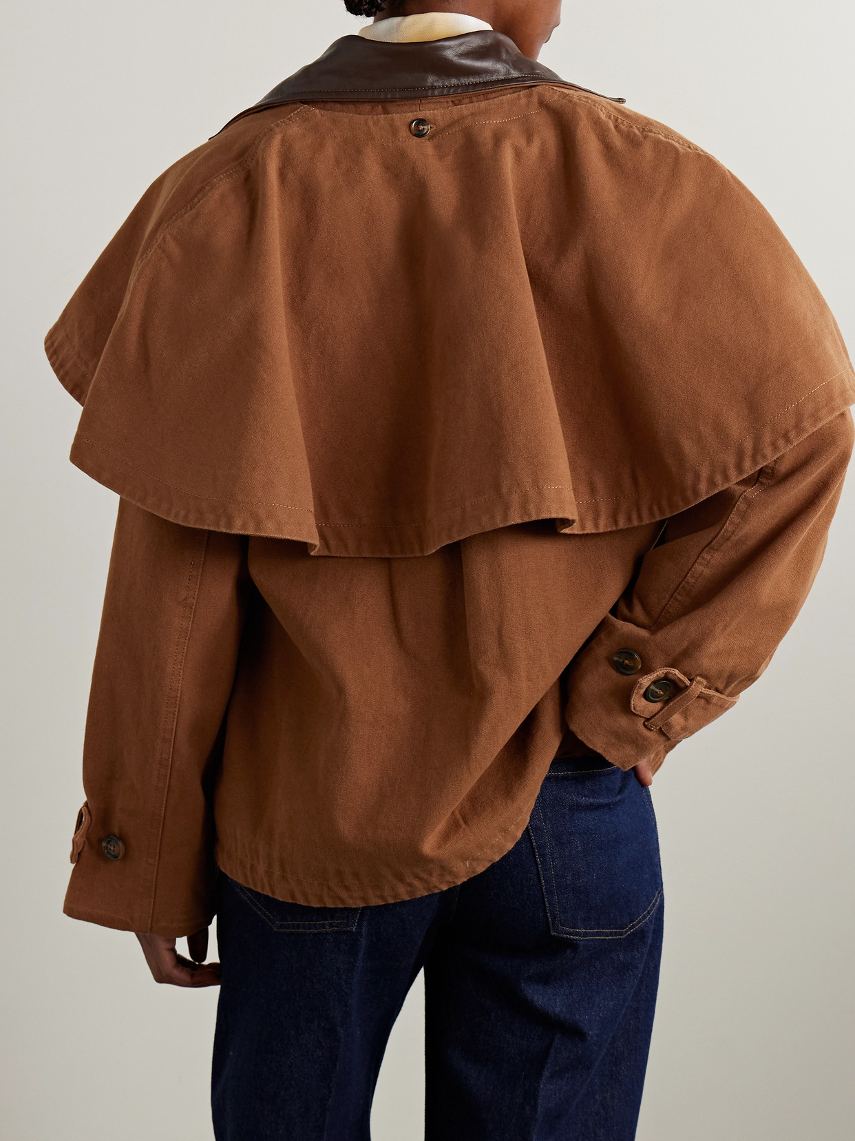 Sea Carolyn Cape-detailed Cotton Workwear Jacket In Brown